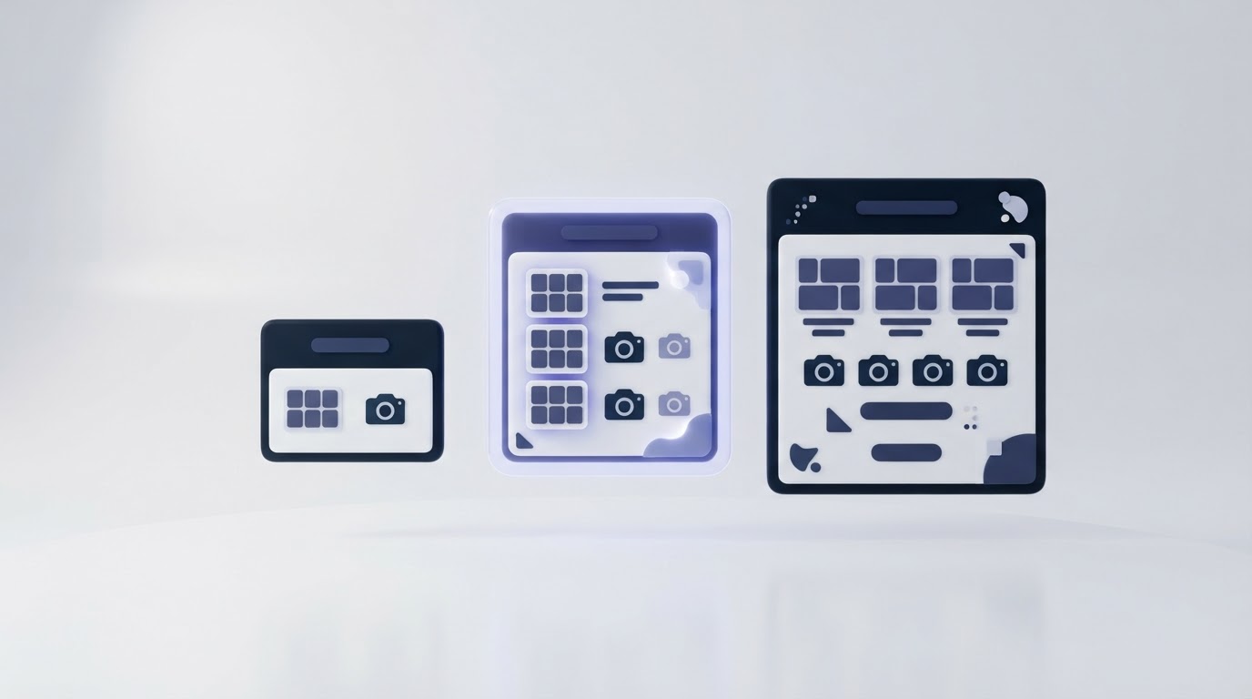 Illustration of three tiered product packages representing AI headshot plan options